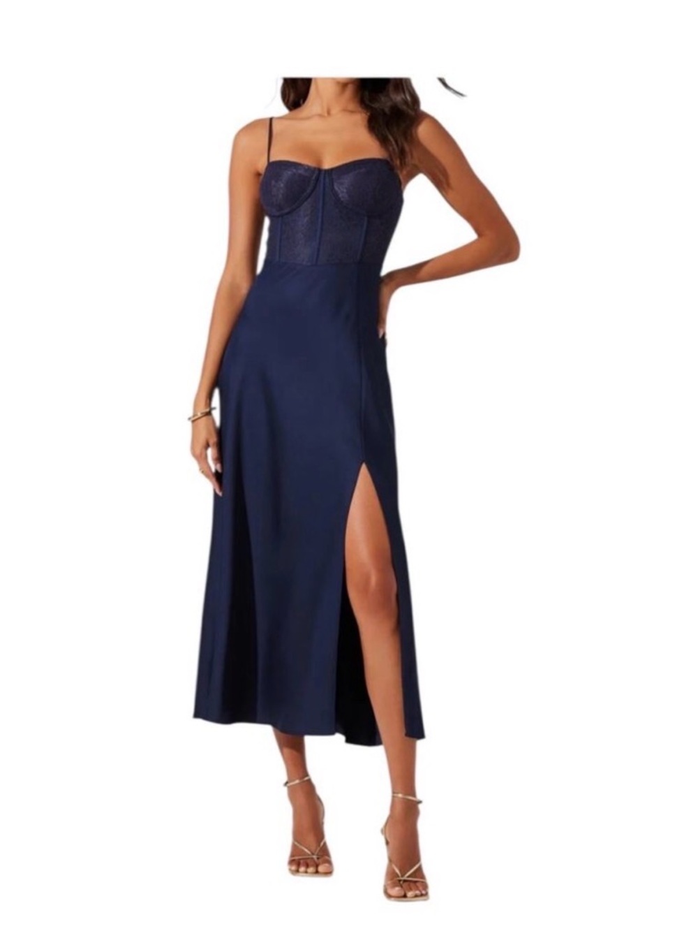 Astr the Label lace Bustier midi sleeveless dress blue size Medium M